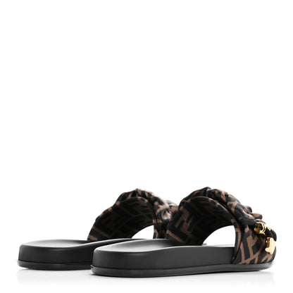Fendi Satin FF Fendi Feel Slide Sandals 37 Tobacco Black 5 of 9