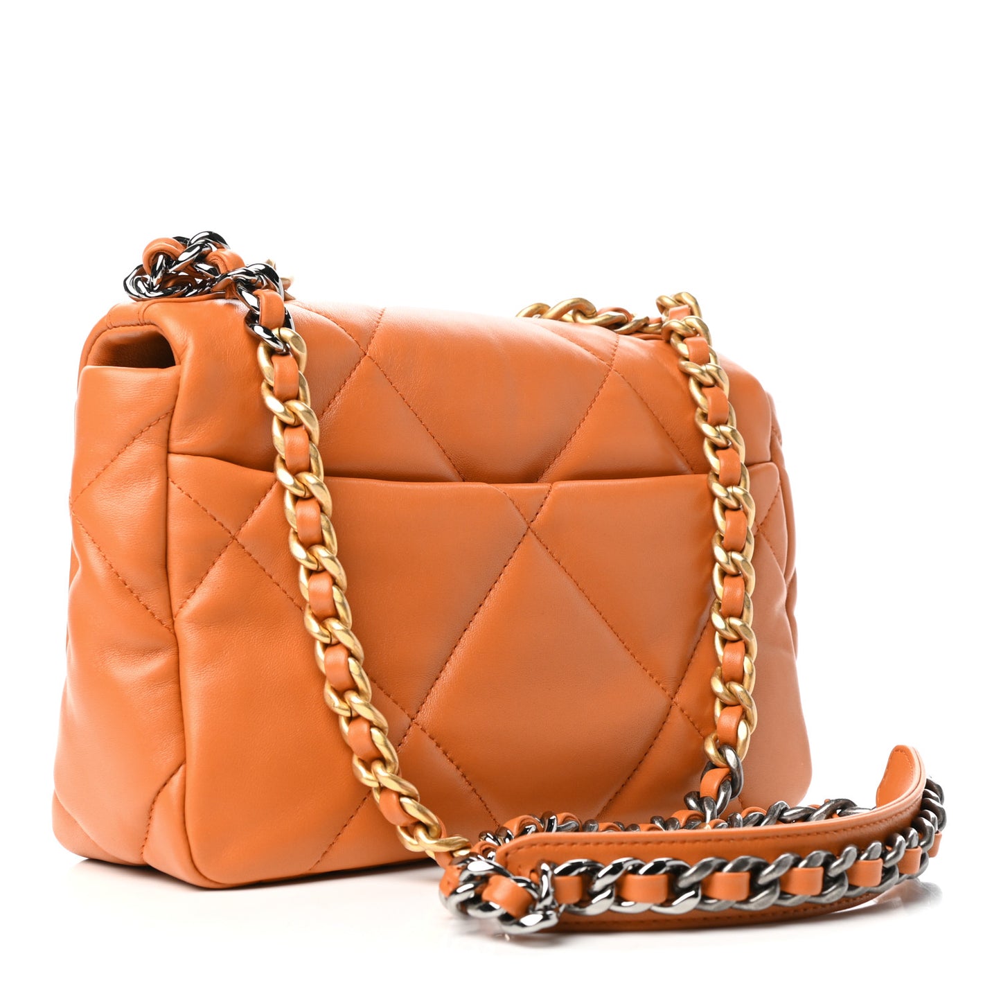 Lambskin Quilted Medium Chanel 19 Flap Light Brown