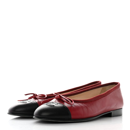 Chanel Lambskin CC Cap Toe Ballerina Flats 36 Red Black 3 of 12