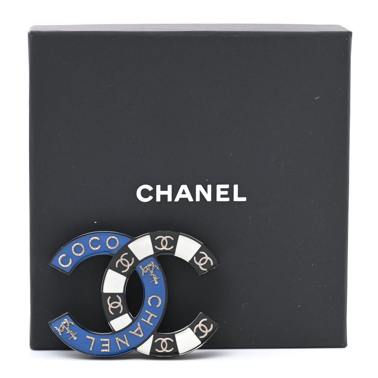 Resin Metal CC Brooch Blue Black
