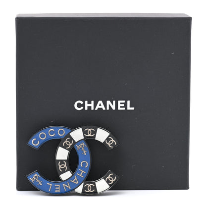 Chanel Resin Metal CC Brooch Blue Black 5 of 5