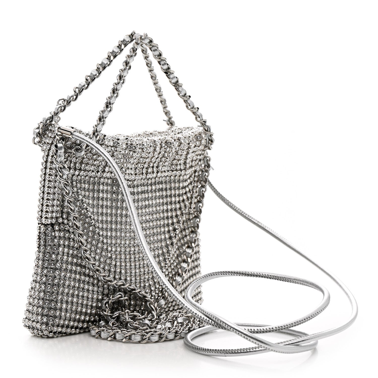 Chanel Crystal Embellished Metallic Lambskin Mini Chanel 22 Silver 2 of 11