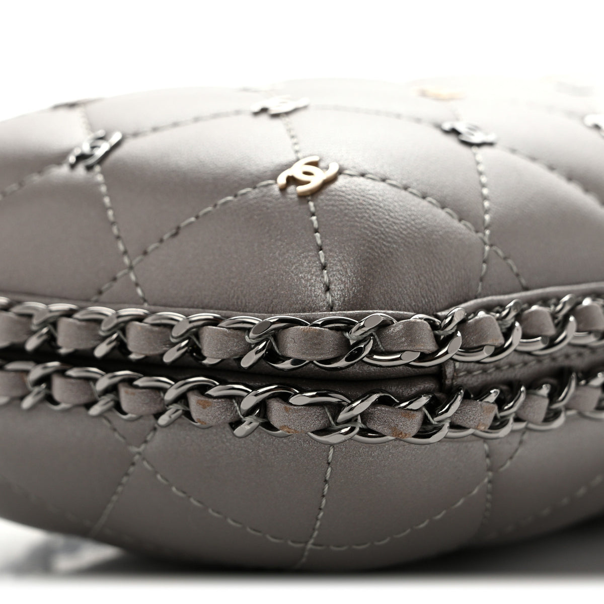 Lambskin Quilted CC Studded Chain Around Clutch Grey