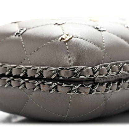Chanel Lambskin Quilted CC Studded Chain Around Clutch Grey 9 of 12