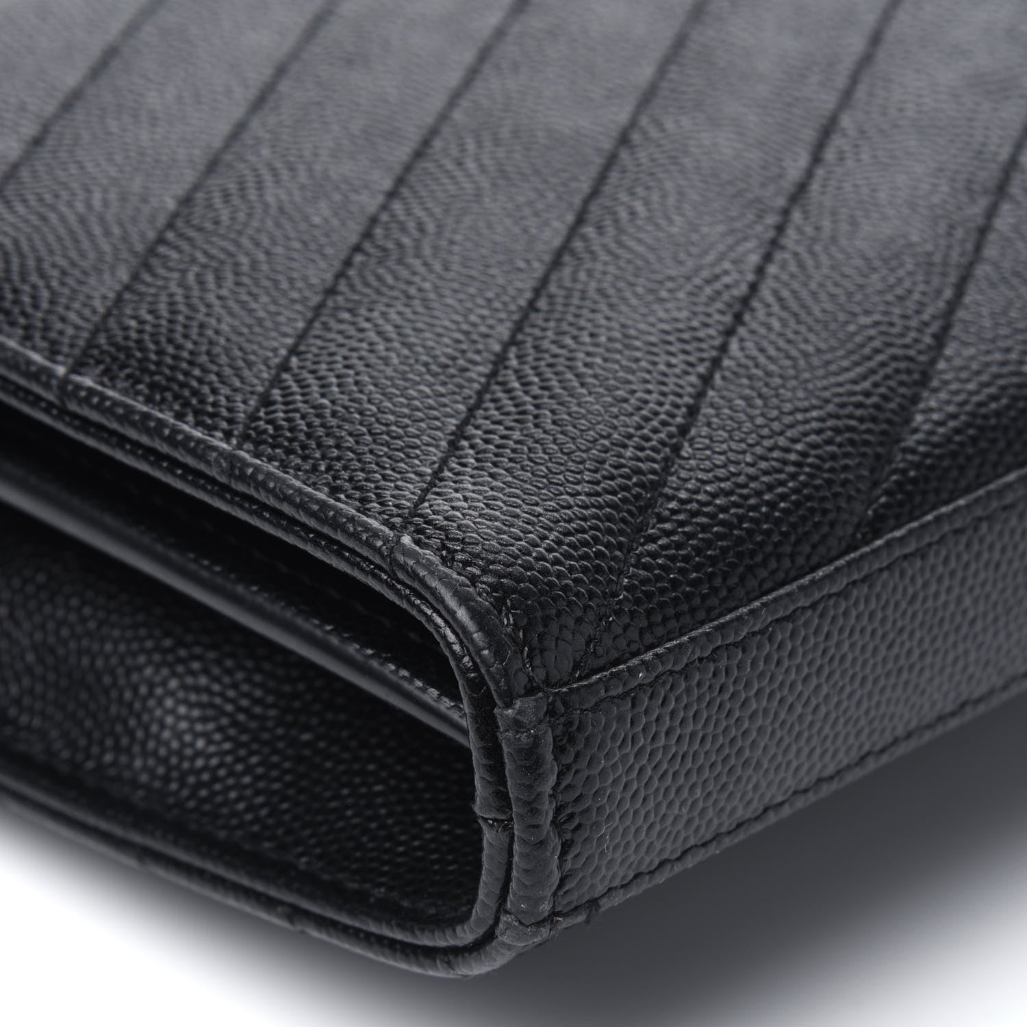 Saint Laurent Grain De Poudre Matelasse Chevron Monogram Chain Wallet Black 13 of 15