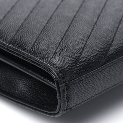Saint Laurent Grain De Poudre Matelasse Chevron Monogram Chain Wallet Black 13 of 15