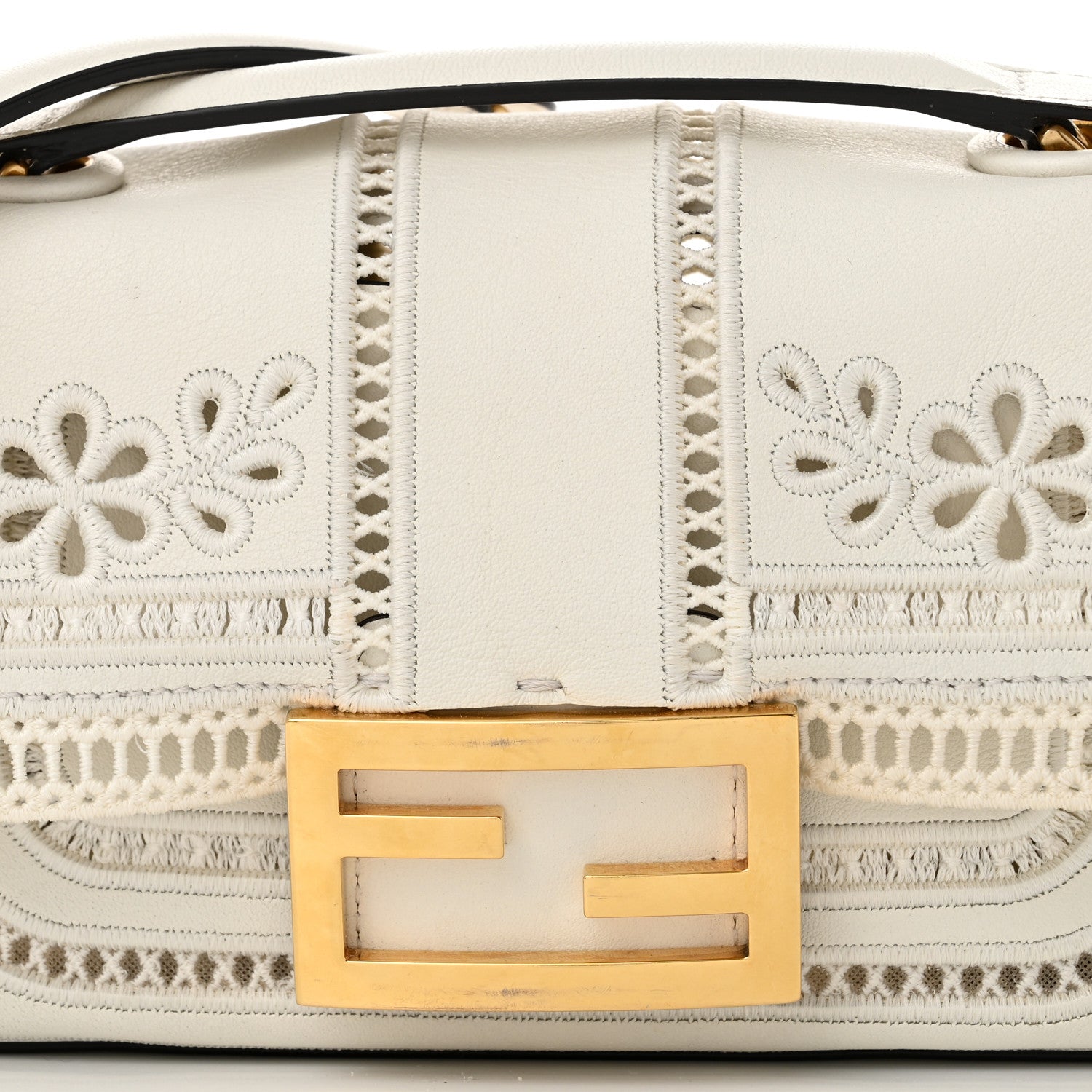 Fendi Nappa Apolo Floral Embroidered Mini Chain Baguette White 8 of 12