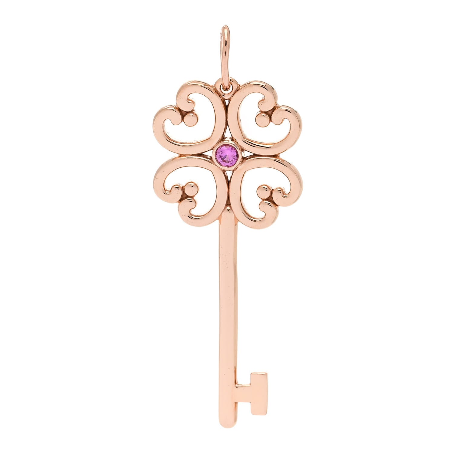 Tiffany 18K Rose Gold Pink Sapphire Quatra Key Pendant 1 of 4