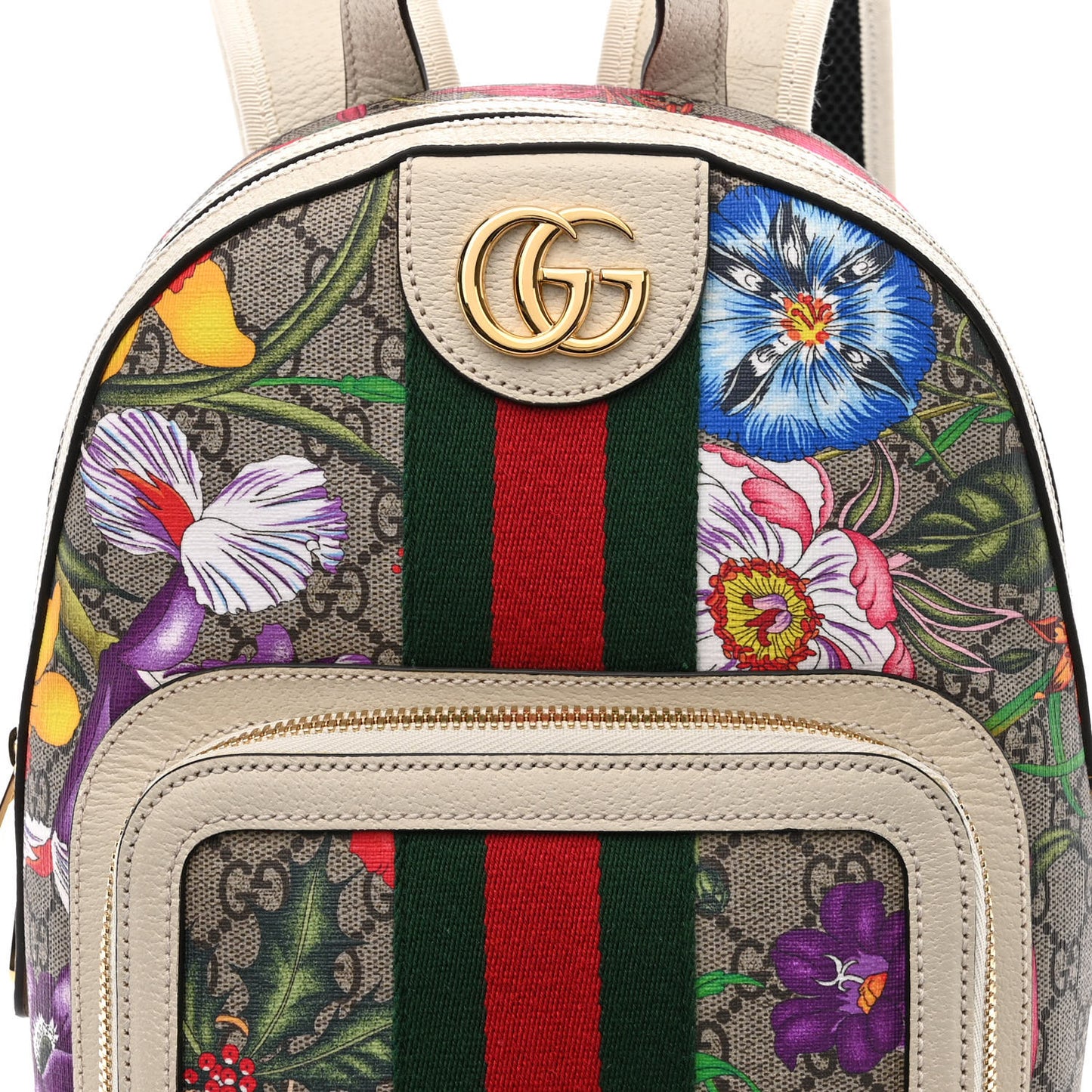 GG Supreme Monogram Flora Web Small Ophidia Day Backpack White