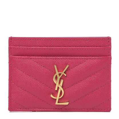 Saint Laurent Grain De Poudre Matelasse Chevron Monogram Credit Card Case Fresh Fuxia 1 of 10