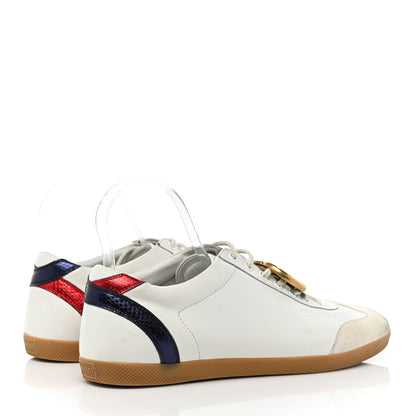Gucci Calfskin Metallic Ayers Mens Bambi GG Sneakers 10 Great White Notte Red 4 of 10