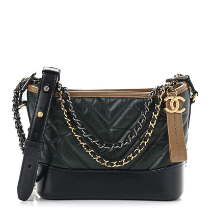 Chanel Aged Calfskin Chevron Quilted Small Gabrielle Hobo Green Black 1 of 10