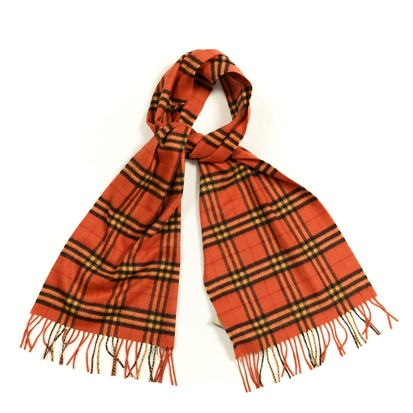 Cashmere Tonal Vintage Check Fringe Scarf Orange