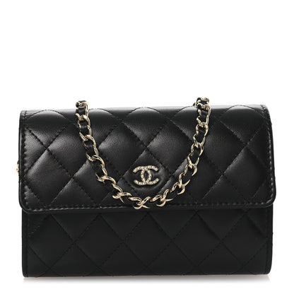 Chanel Lambskin Quilted Pearl My Shoulder Mini French Wallet On Chain WOC Black 1 of 12