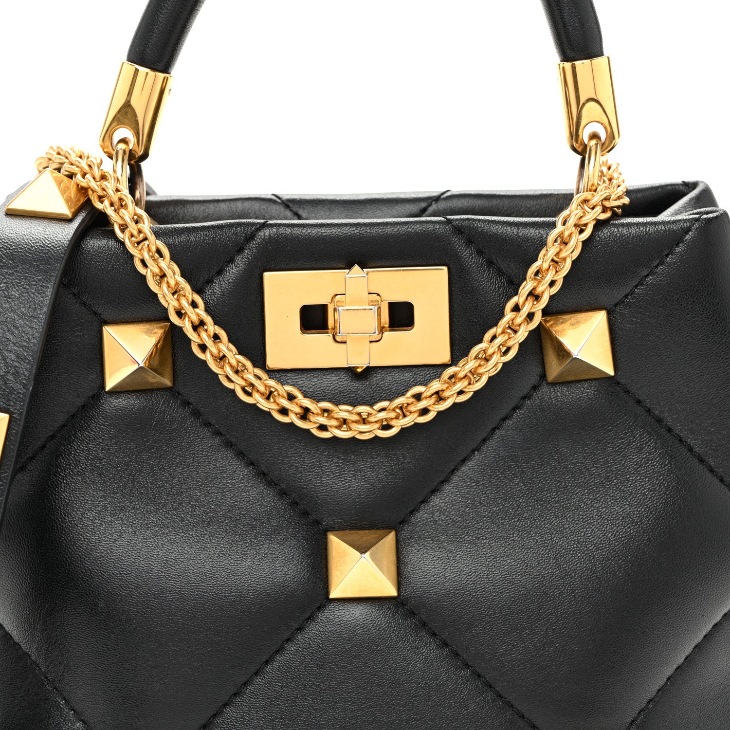 Valentino Garavani Nappa Small Roman Stud The Handle Bag Black 7 of 9