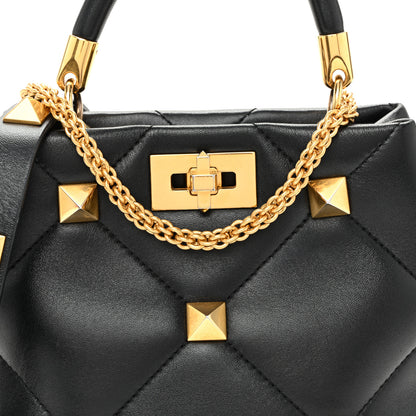 Valentino Garavani Nappa Small Roman Stud The Handle Bag Black 7 of 9