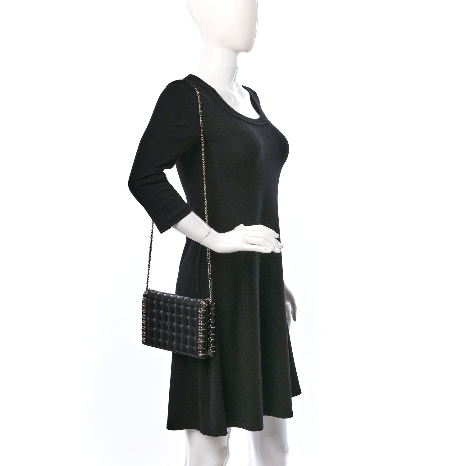 Chanel Lambskin Chocolate Bar Piercing CC Studded Small Chain Flap Bag Black 2 of 12