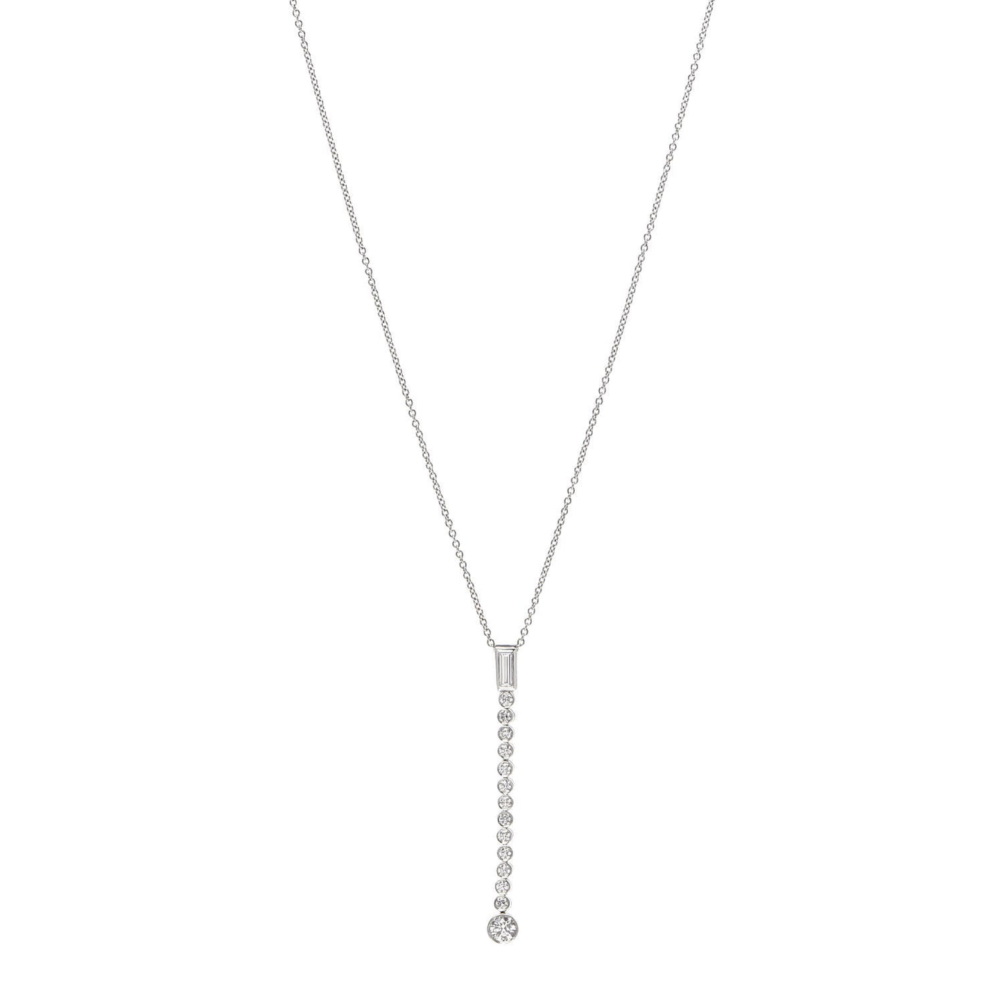 Platinum Diamond Jazz Graduated Drop Pendant Necklace