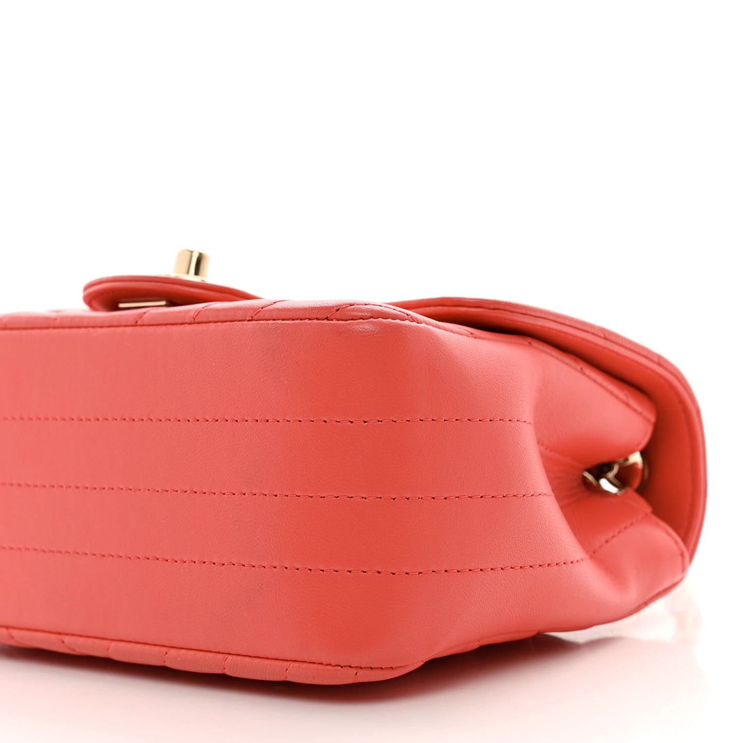 Lambskin Chevron Quilted Mini Square Flap Coral