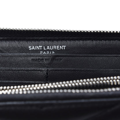 Saint Laurent Calfskin Matelasse Chevron Monogram Zip Around Wallet Black 6 of 8