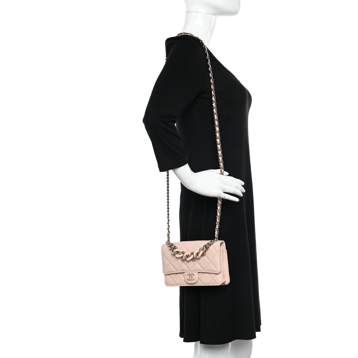 Chanel Lambskin Resin Bi-Color Quilted Wallet On Chain WOC Light Beige 2 of 13