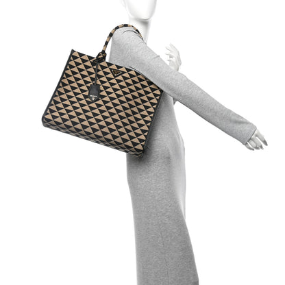 Prada Jacquard Saffiano Triangolo Symbole Embroidered Large Tote Black Corda 2 of 9