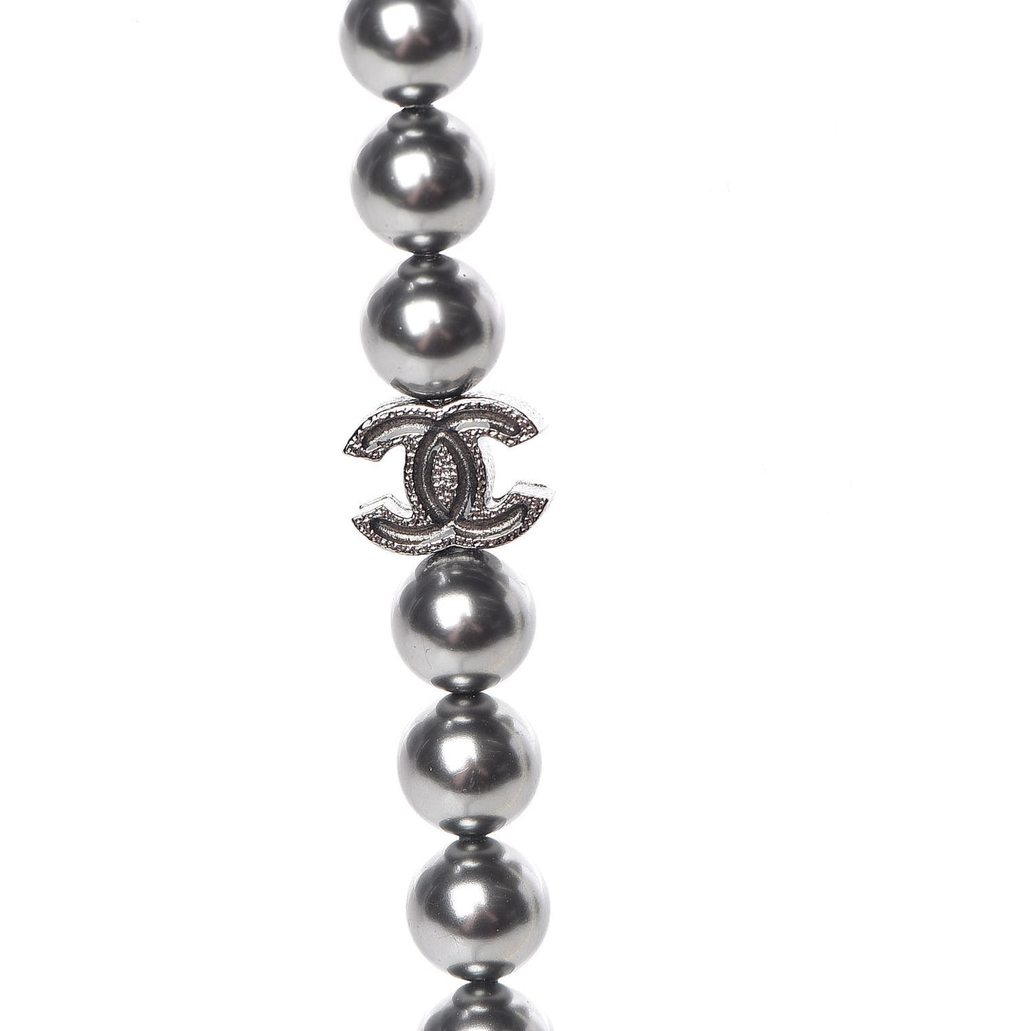 Graduated Pearl CC Long Necklace Ruthenium