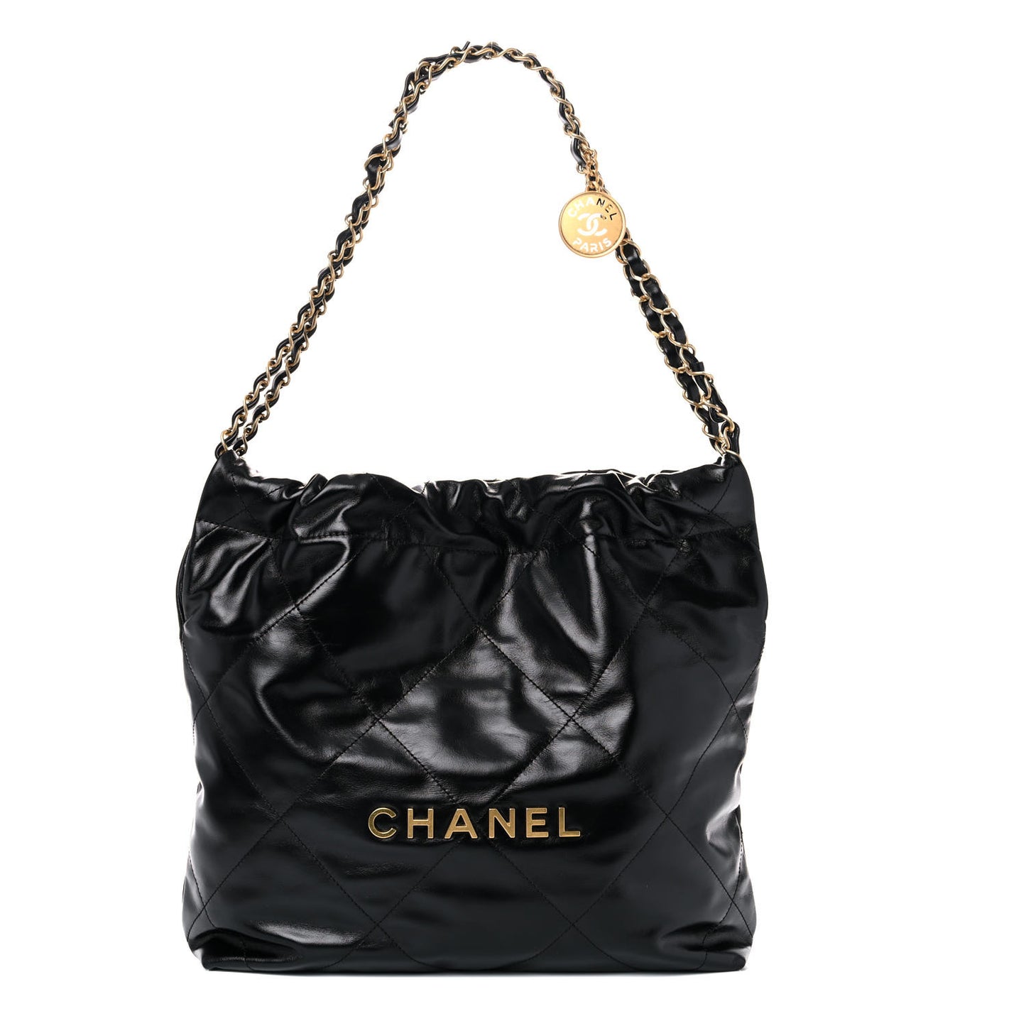 Shiny Calfskin Quilted Small Chanel 22 Black