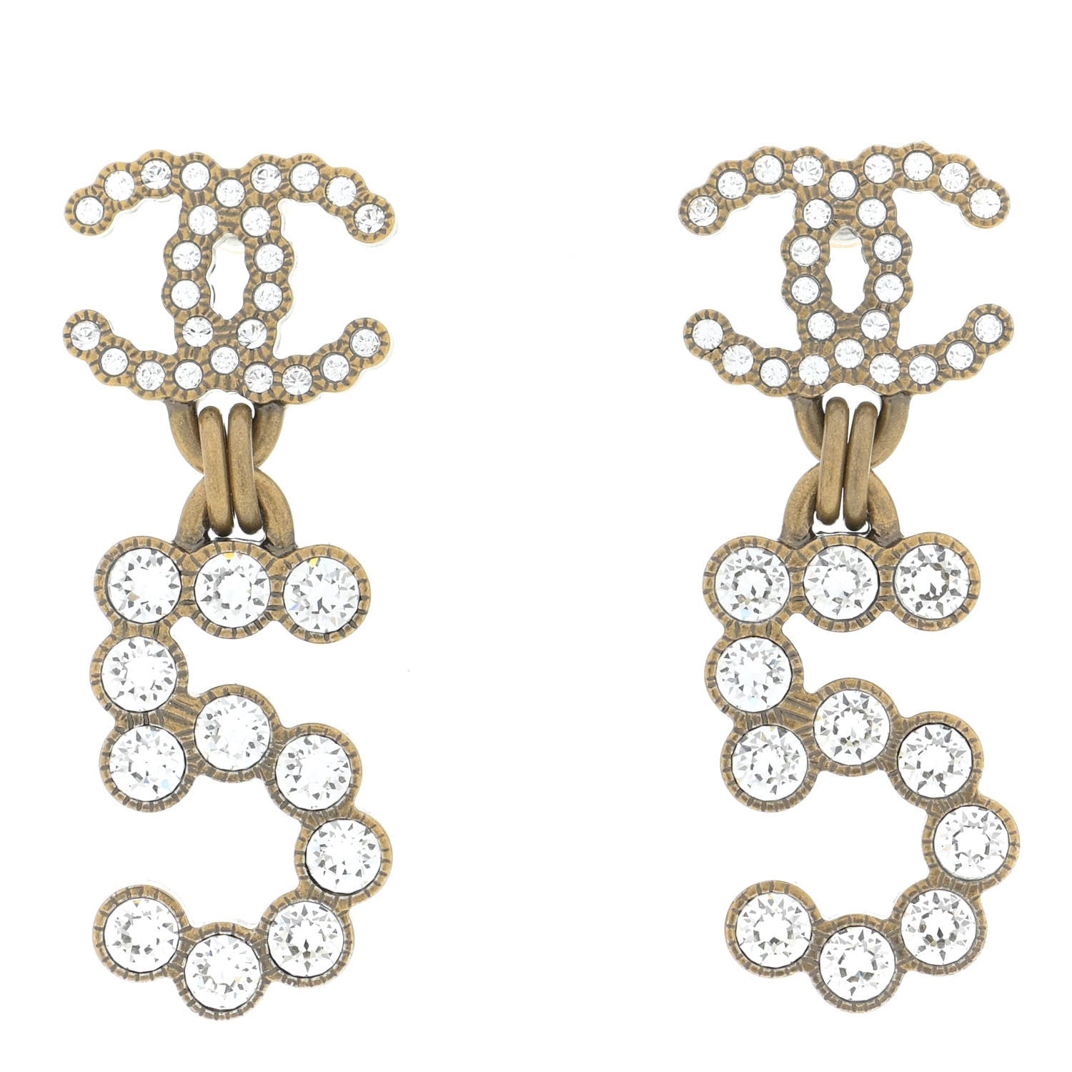 Chanel Metal Crystal City of Lights No 5 Drop Earrings Gold 1 of 5