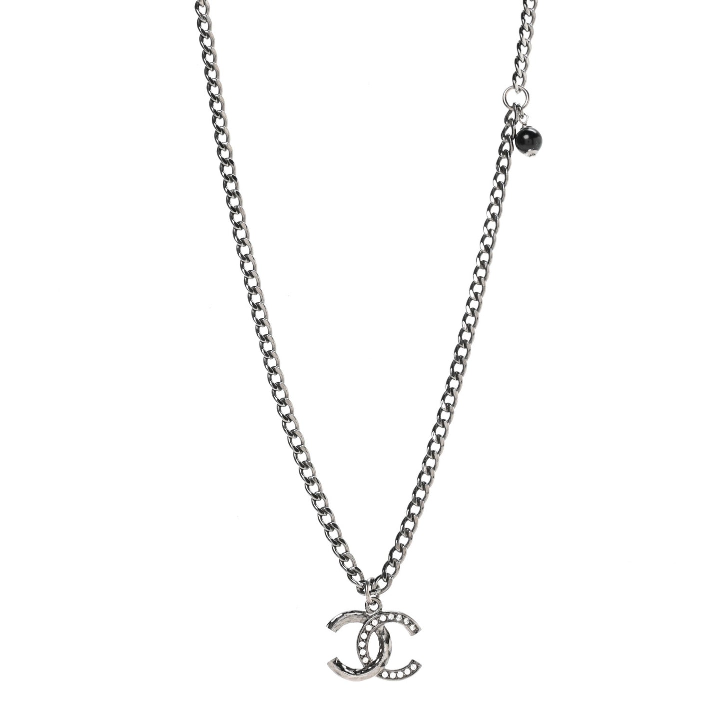 Crystal Textured CC Pendant Necklace Ruthenium