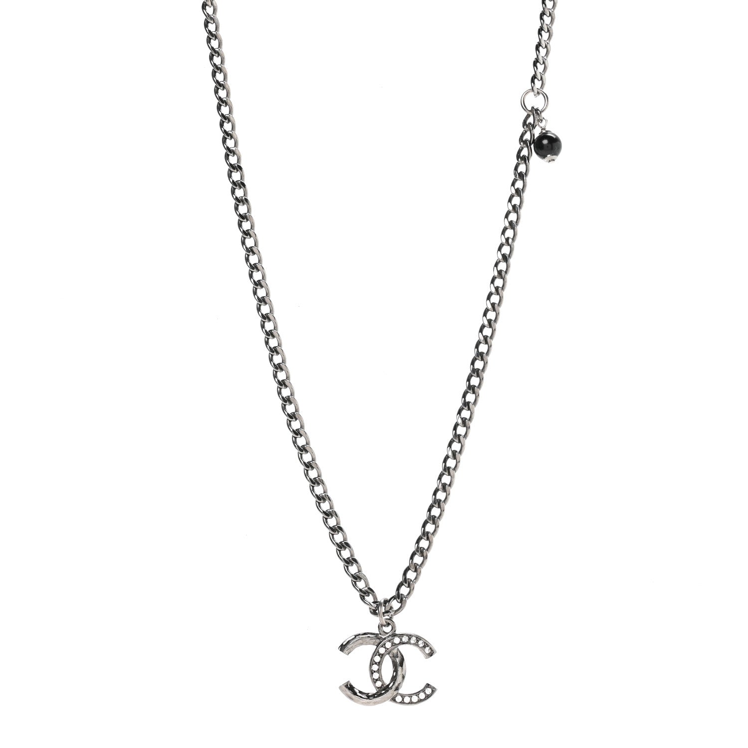 Chanel Crystal Textured CC Pendant Necklace Ruthenium 1 of 6