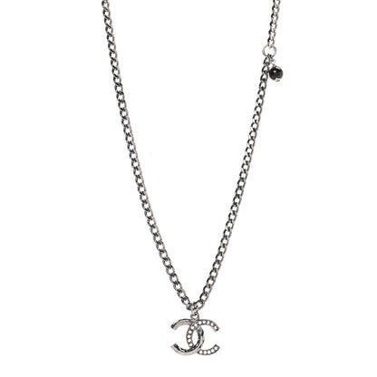 Chanel Crystal Textured CC Pendant Necklace Ruthenium 1 of 6