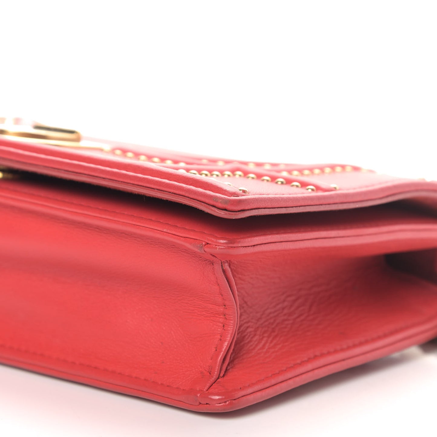 Calfskin Studded Diorama Top Handle Wallet on Chain Pouch Red