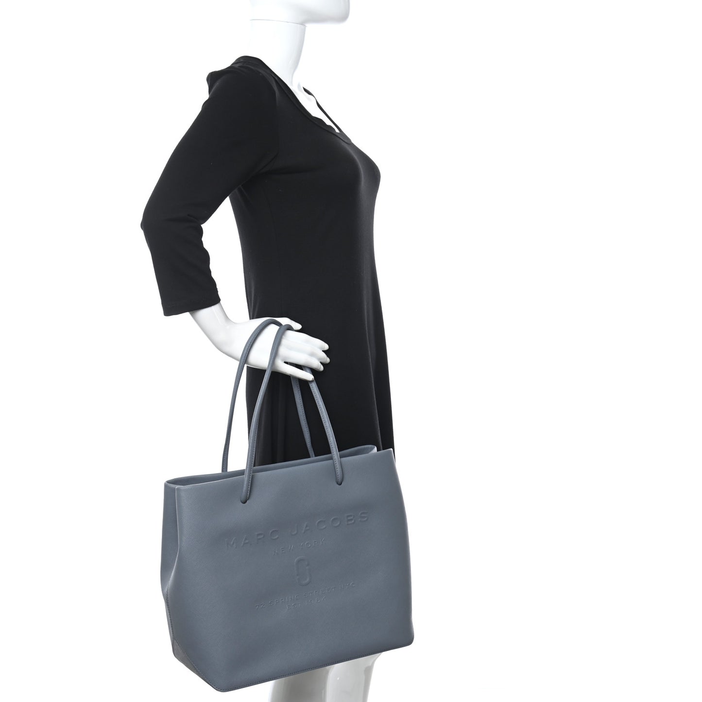 Calfskin Embossed Logo East West Shopper Tote Blue