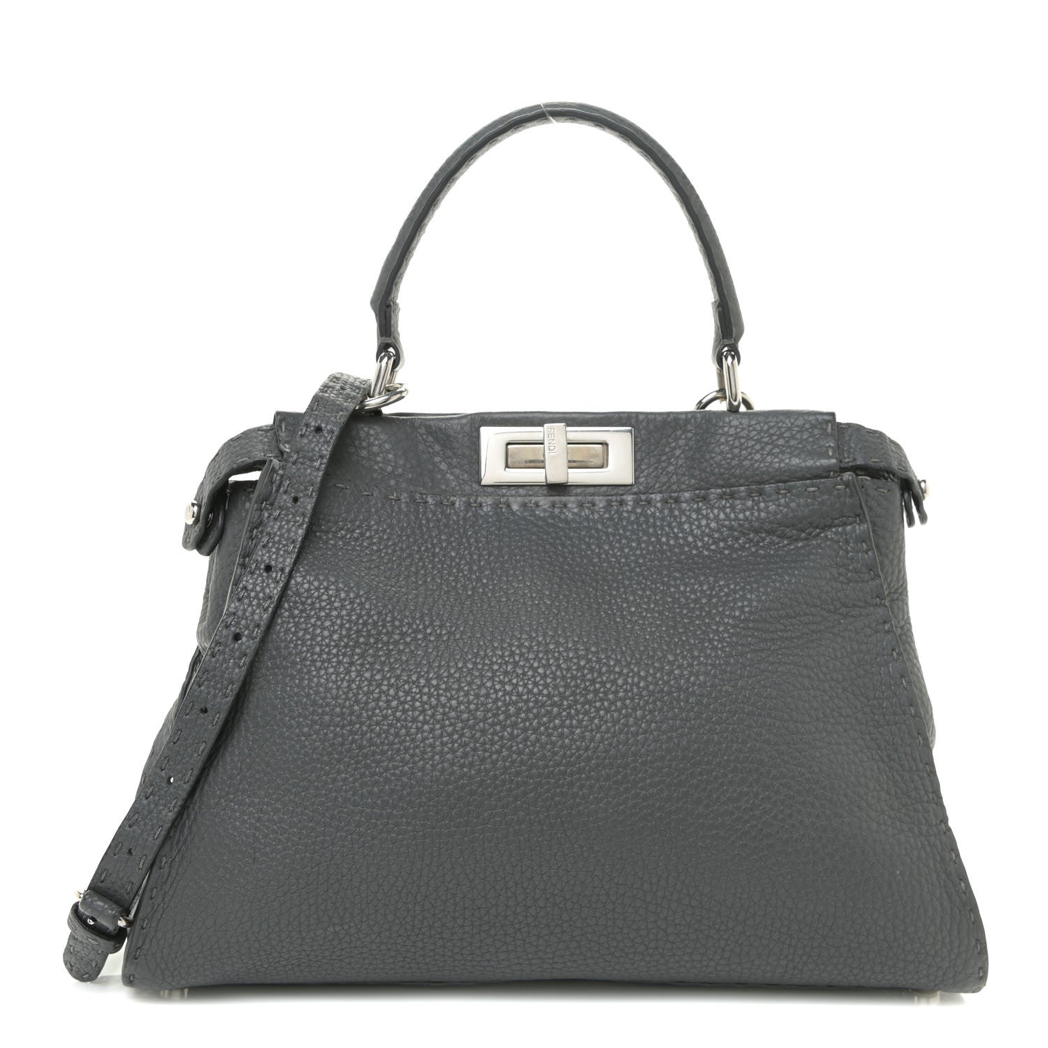 Fendi Cuoio Romano Selleria Bi-Color Medium Peekaboo Iconic Satchel Asfalto Latte 1 of 18