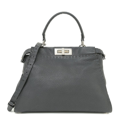 Fendi Cuoio Romano Selleria Bi-Color Medium Peekaboo Iconic Satchel Asfalto Latte 1 of 18