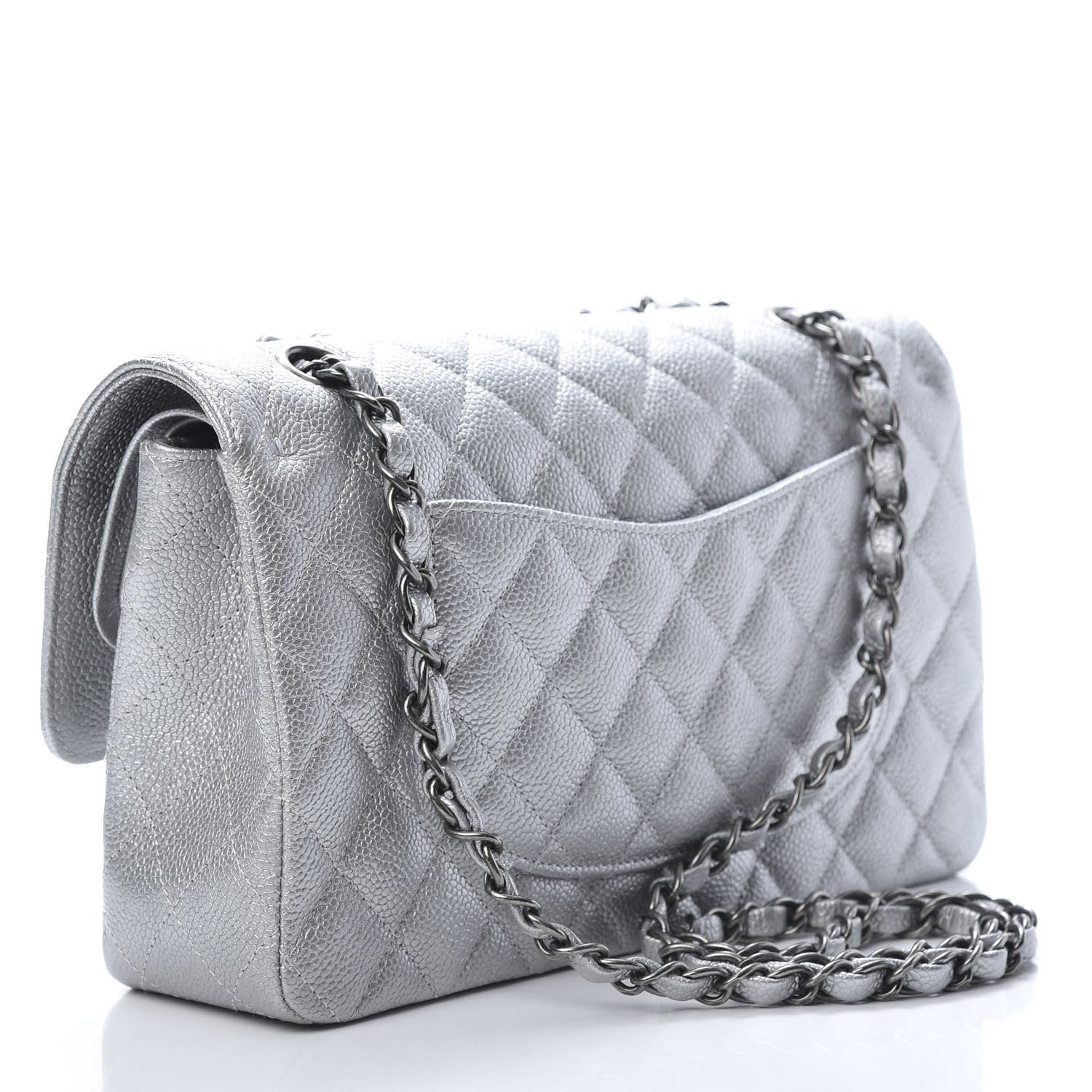 Chanel Metallic Caviar Quilted Medium Double Flap Silver 3 of 12