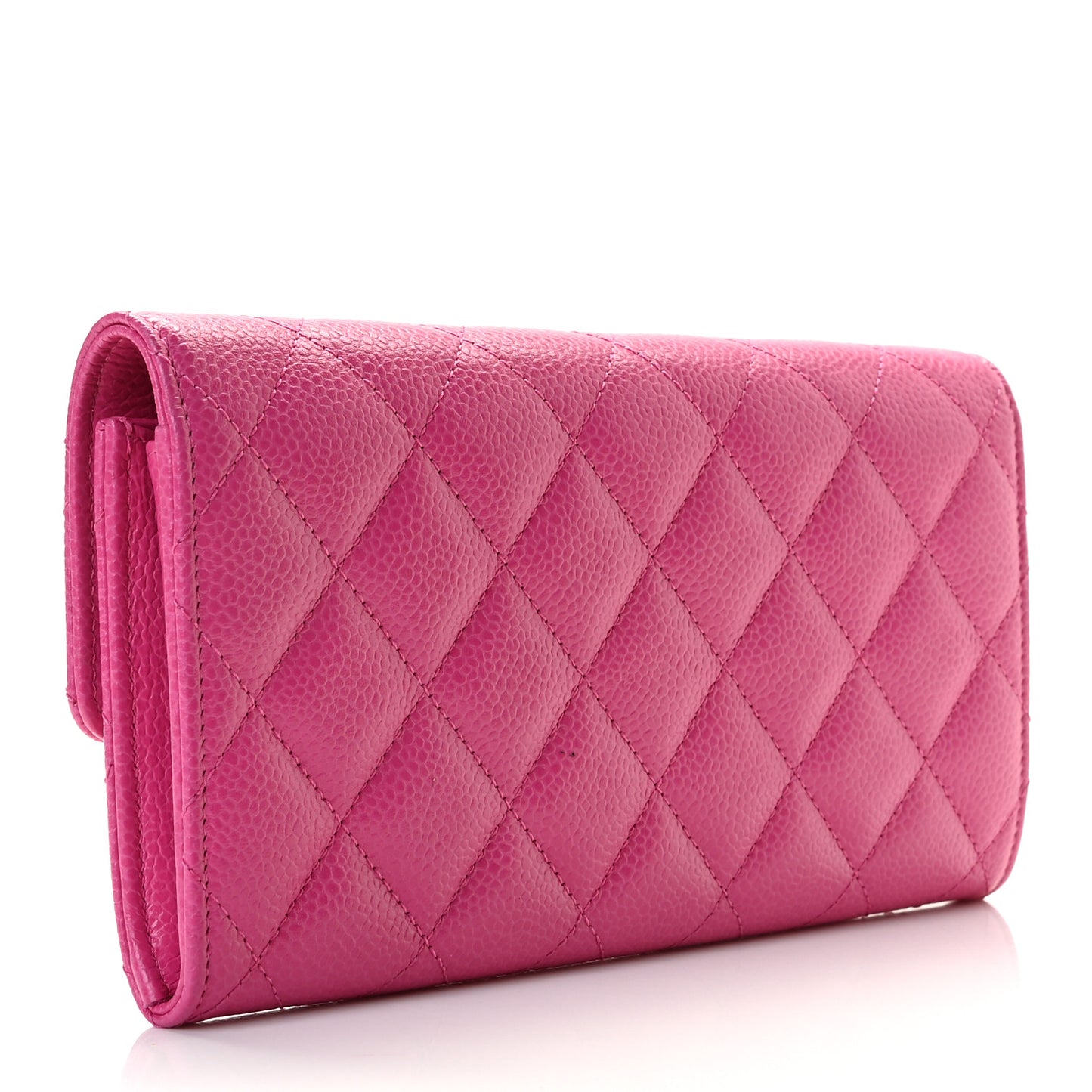 Caviar Quilted Large Gusset Flap Wallet Pink