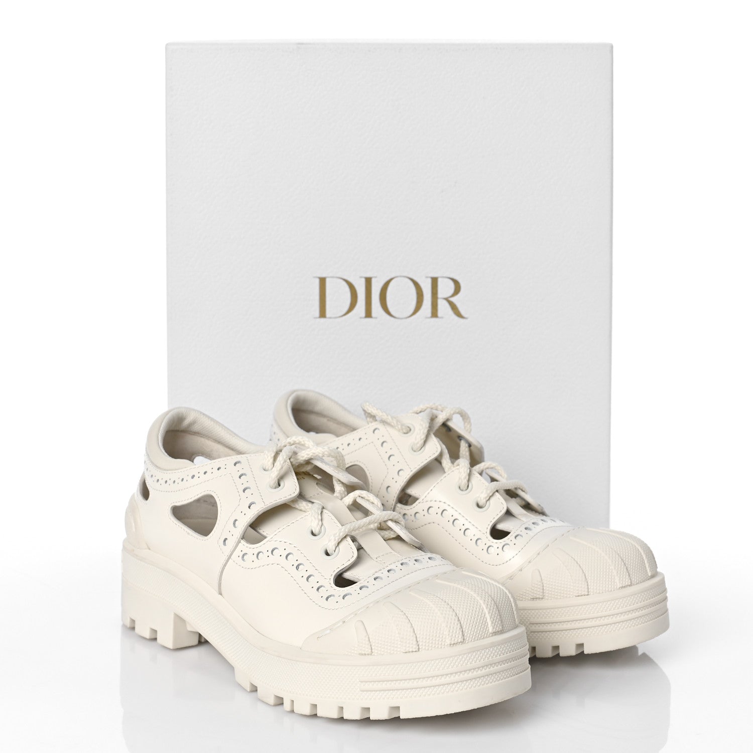 Christian Dior Brushed Calfskin Rubber Perforated Dioriron Derby Flat Shoes 37.5 Off White 10 of 10