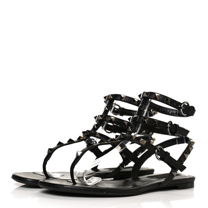Valentino Garavani Nappa Rockstud Ankle Strap Flat Thong Sandals 37.5 Black 3 of 12