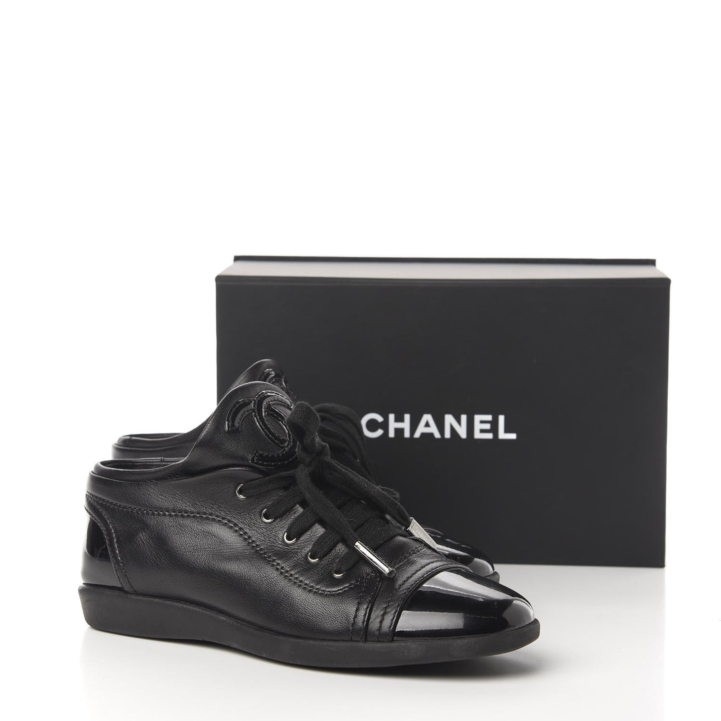 Lambskin Patent Cap Toe CC Sneakers 36.5 Black