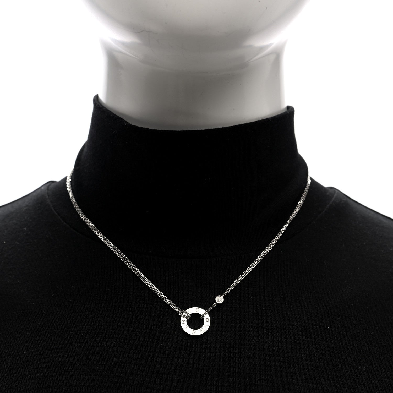Cartier 18K White Gold 2 Diamond LOVE Necklace 2 of 4