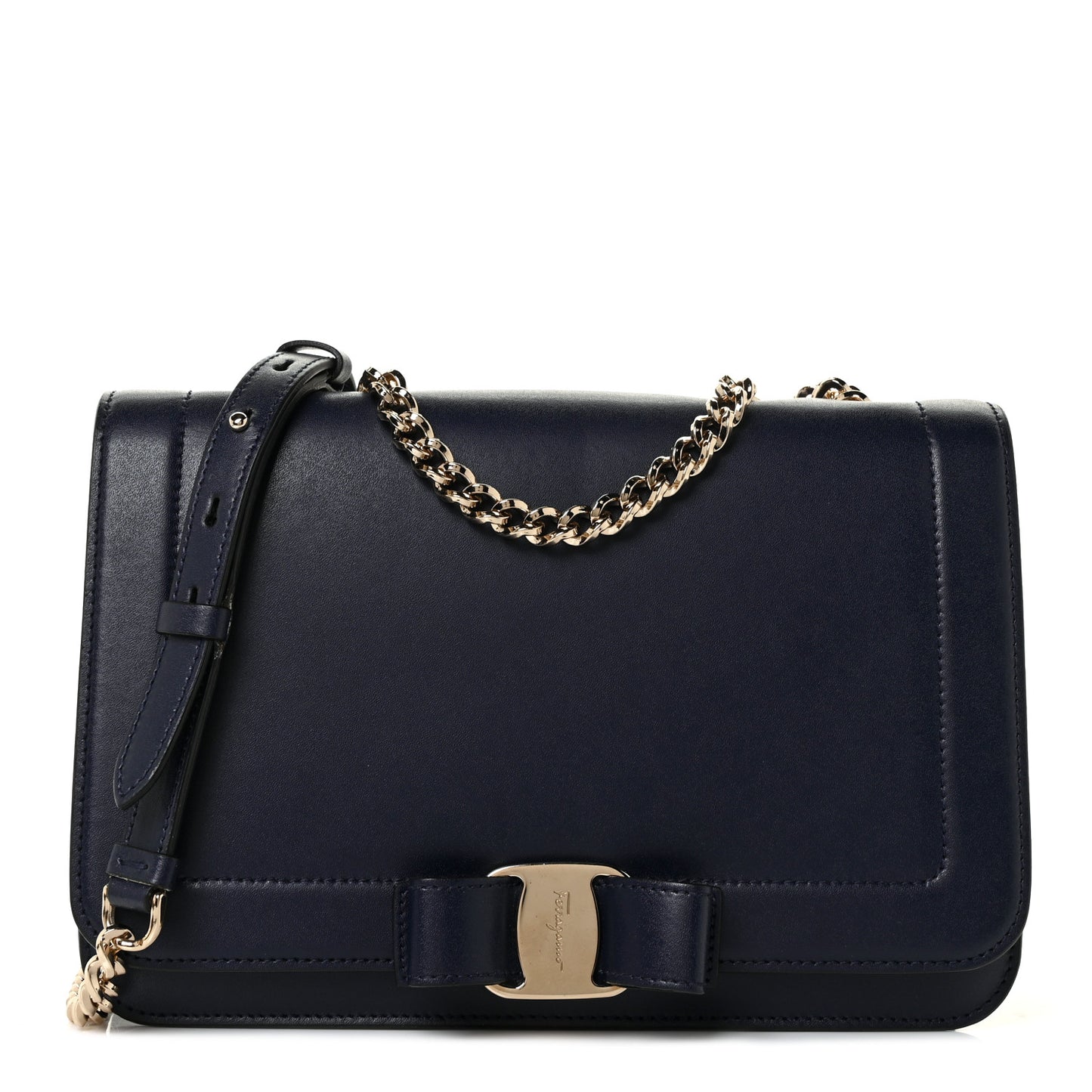 Smooth Calfskin Vara Bow Chain Flap Crossbody Blue