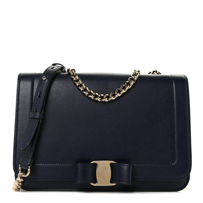 Salvatore Ferragamo Smooth Calfskin Vara Bow Chain Flap Crossbody Blue 1 of 10