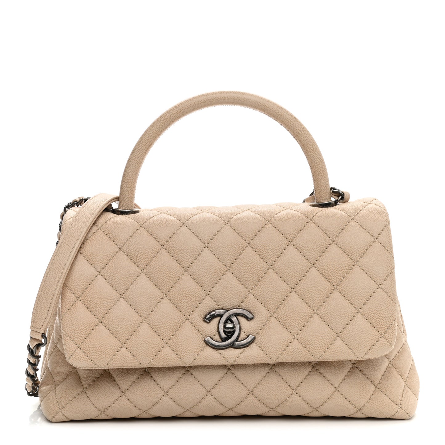 Caviar Quilted Small Coco Handle Flap Light Beige