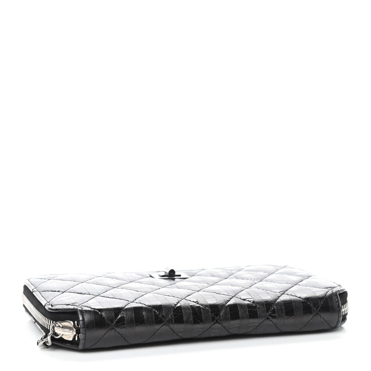 Aged Calfskin Striped Reissue Zip Around Wallet Black