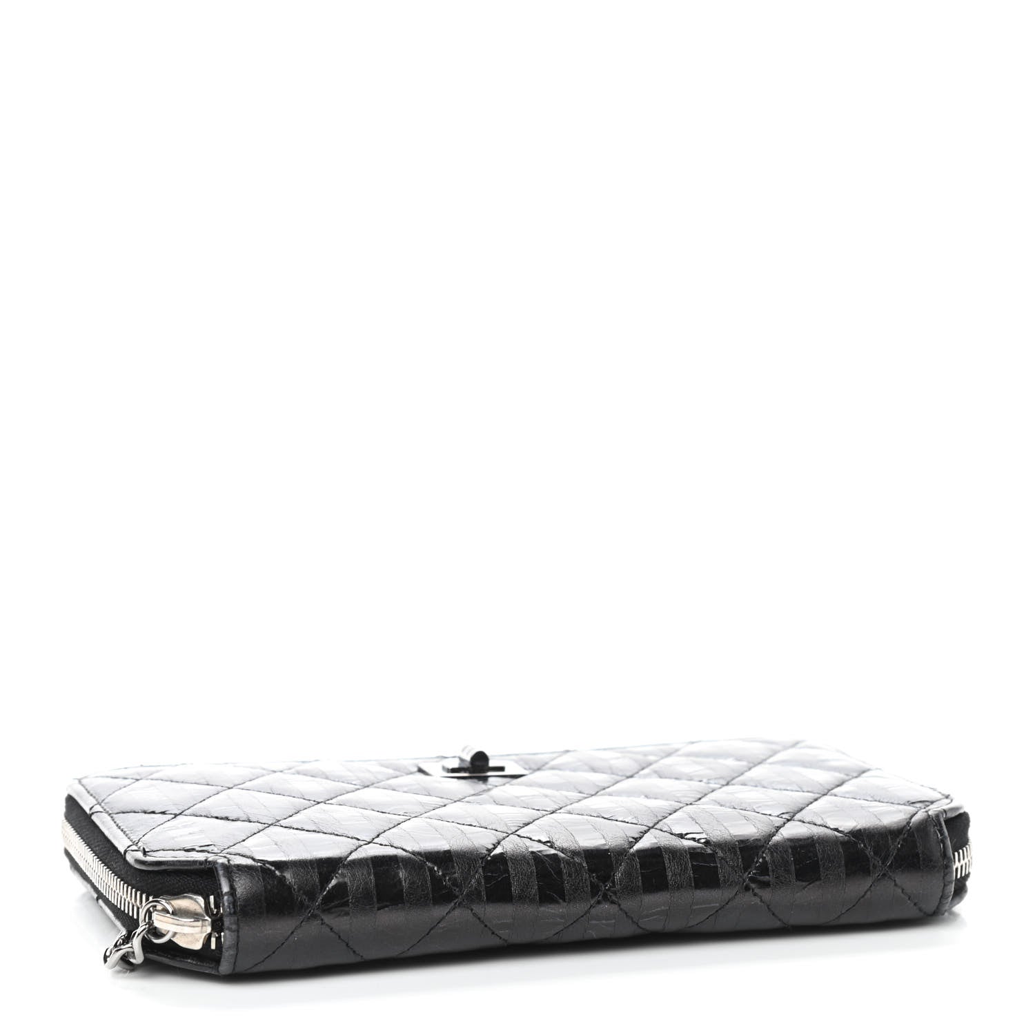 Chanel Aged Calfskin Striped Reissue Zip Around Wallet Black 4 of 11