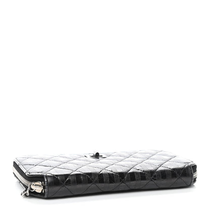 Chanel Aged Calfskin Striped Reissue Zip Around Wallet Black 4 of 11