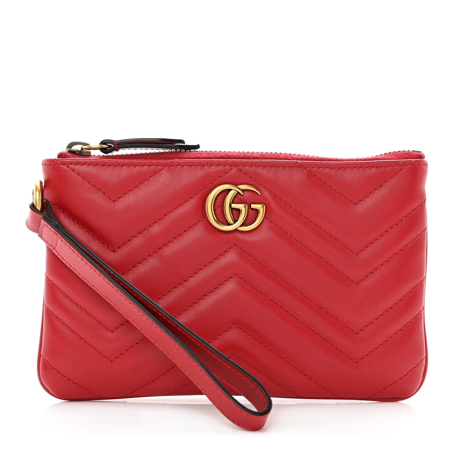 Gucci Calfskin Matelasse GG Marmont Wrist Wallet Hibiscus Red 1 of 8