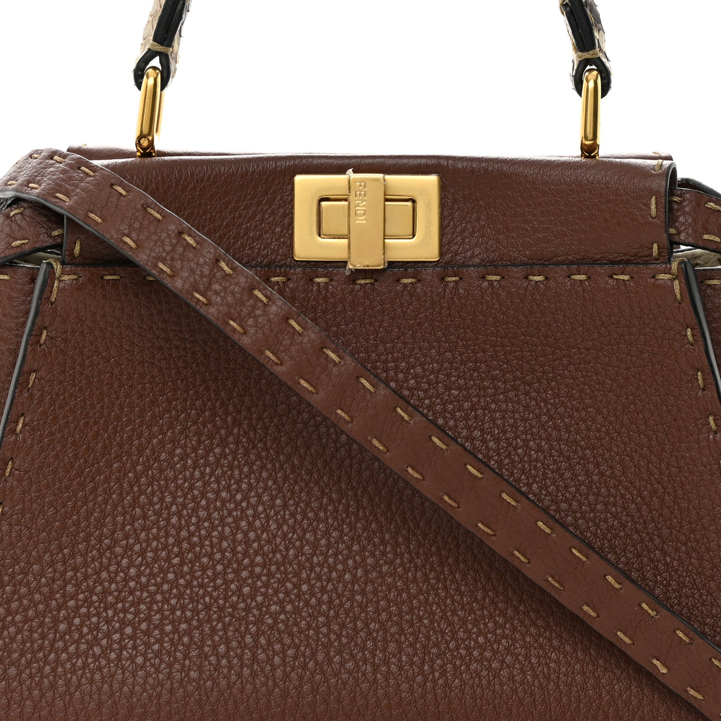 Cuoio Romano Snakeskin Selleria Bi-Color Mini Peekaboo Iconic Satchel Ghianda Camelia White